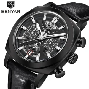 Hafta Bazar by Benyar-5205 Fusion Chrono Signature Series wristwatch featuring a black and silver dial, chronograph subdials, and a polished stainless steel strap.