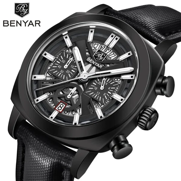 Hafta Bazar by Benyar-5205 Fusion Chrono Signature Series wristwatch featuring a black and silver dial, chronograph subdials, and a polished stainless steel strap.