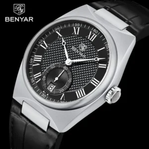 Hafta Bazar by Benyar-5199 Down Second Prestige Series wristwatch featuring a distinctive small-seconds subdial, elegant markers, and a polished stainless steel strap.