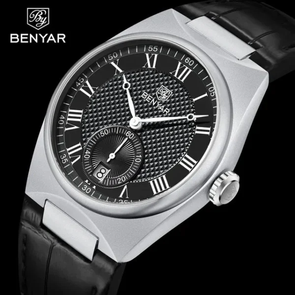 Hafta Bazar by Benyar-5199 Down Second Prestige Series wristwatch featuring a distinctive small-seconds subdial, elegant markers, and a polished stainless steel strap.