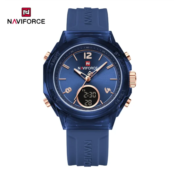 Naviforce NF-7109 Equinox Series watch with dual analog-digital display and soft silicone strap.