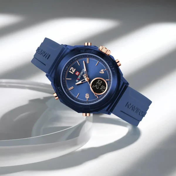 Naviforce NF-7109 Equinox Series watch with dual analog-digital display and soft silicone strap.