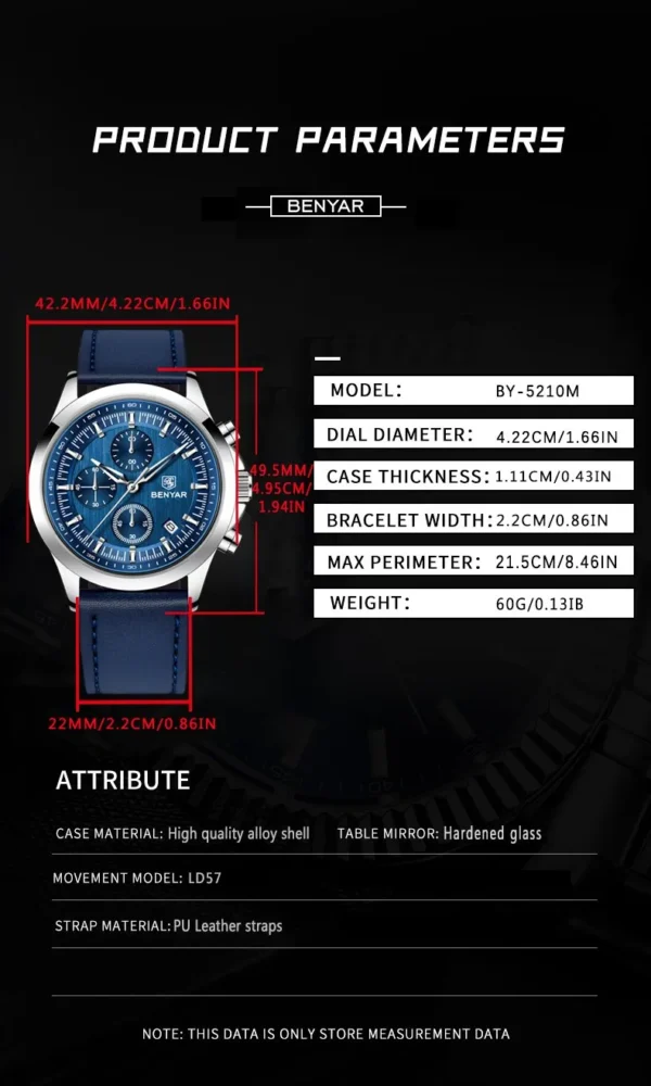 Hafta Bazar by Benyar-5210 Ultrachron Prestige Series wristwatch with a classic black dial, chronograph features, and a premium stainless steel strap.