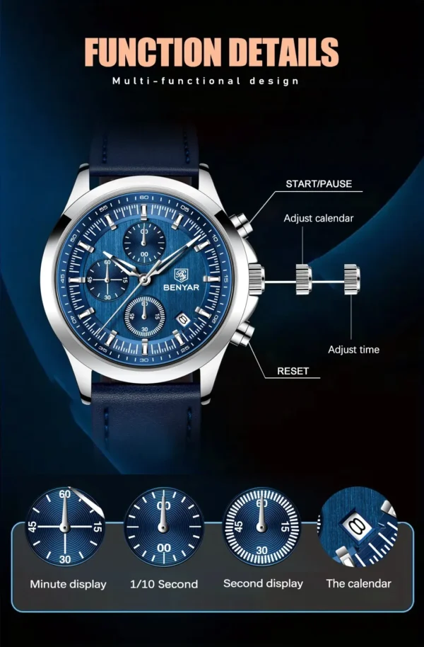 Hafta Bazar by Benyar-5210 Ultrachron Prestige Series wristwatch with a classic black dial, chronograph features, and a premium stainless steel strap.