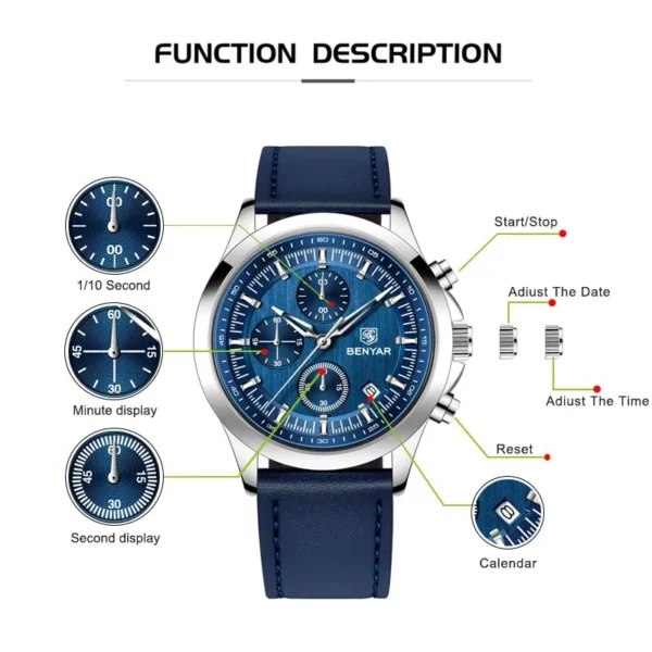 Hafta Bazar by Benyar-5210 Ultrachron Prestige Series wristwatch with a classic black dial, chronograph features, and a premium stainless steel strap.