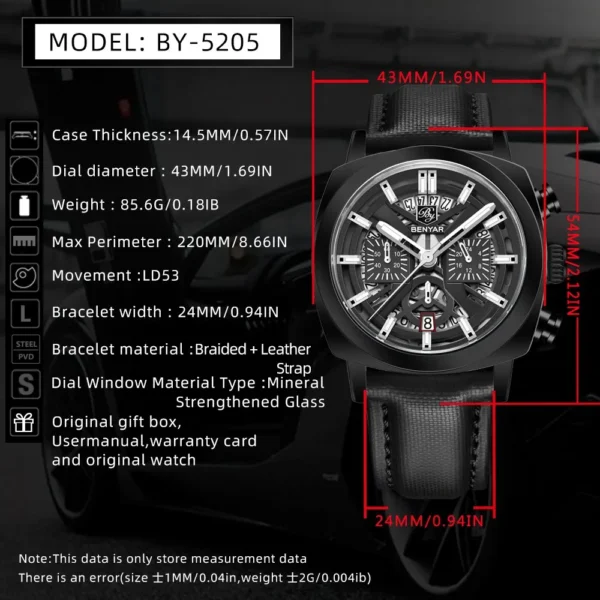 Hafta Bazar by Benyar-5205 Fusion Chrono Signature Series wristwatch featuring a black and silver dial, chronograph subdials, and a polished stainless steel strap.