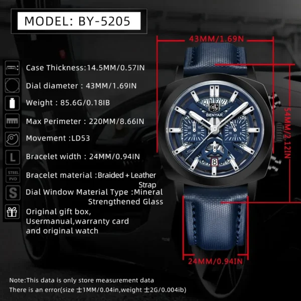 Hafta Bazar by Benyar-5205 Fusion Chrono Signature Series wristwatch featuring a black and silver dial, chronograph subdials, and a polished stainless steel strap.