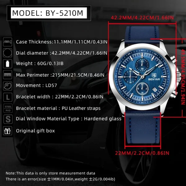 Hafta Bazar by Benyar-5210 Ultrachron Prestige Series wristwatch with a classic black dial, chronograph features, and a premium stainless steel strap.