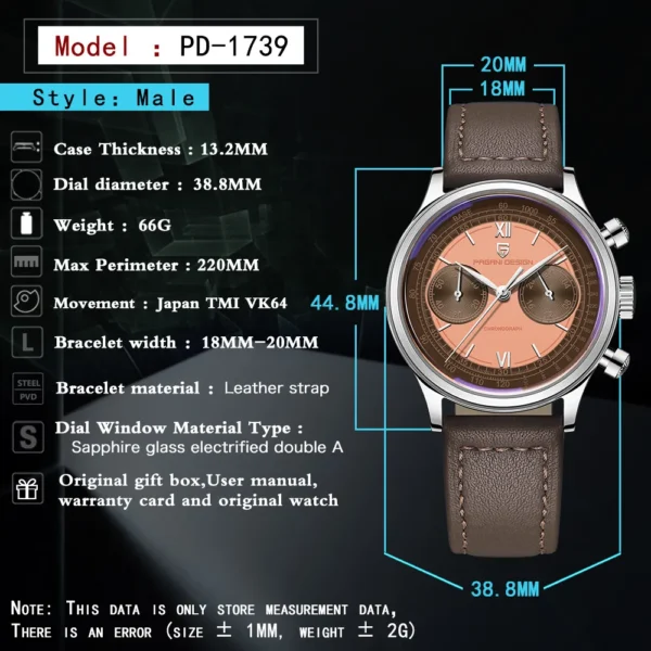 Hafta Bazar by Pagani Design PD-1739 Elite Chronograph Series wristwatch with a detailed chronograph dial, bold subdials, and a premium stainless steel bracelet.