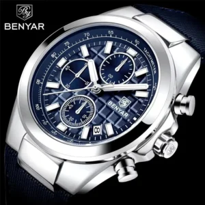 Hafta bazar by Benyar -5206 chronograph watch with blue dial and stainless steel case
