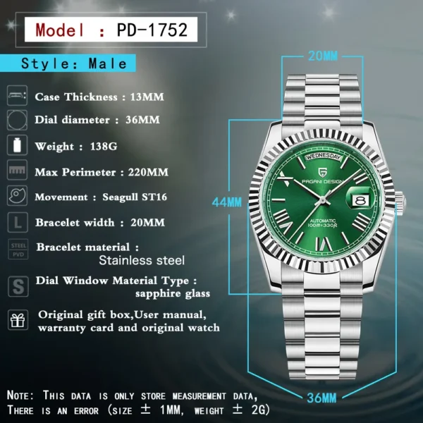 Hafta Bazar by Pagani Design ST16 Day-Date President Luxury Series wristwatch featuring a classic day-date display, fluted bezel, and a premium President-style bracelet.