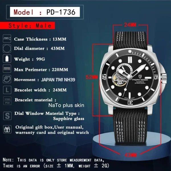 Hafta Bazaar by Pagani Design PD-1736 Automatic Series watch with a sleek stainless-steel case, open-heart automatic movement, and refined dial detailing.