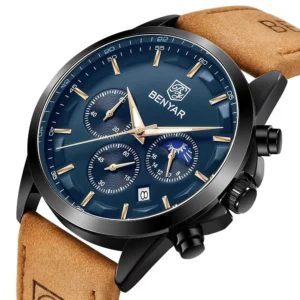 Hafta Bazar by Benyar-5160 Moonphase Signature Series wristwatch featuring a moonphase display, textured dial, and a premium stainless steel strap.