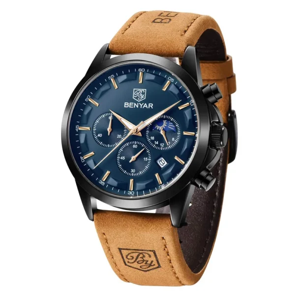 Hafta Bazar by Benyar-5160 Moonphase Signature Series wristwatch featuring a moonphase display, textured dial, and a premium stainless steel strap.