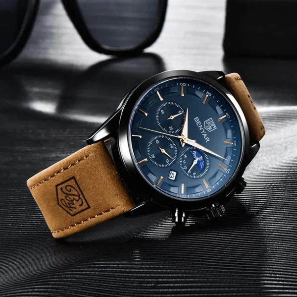 Hafta Bazar by Benyar-5160 Moonphase Signature Series wristwatch featuring a moonphase display, textured dial, and a premium stainless steel strap.