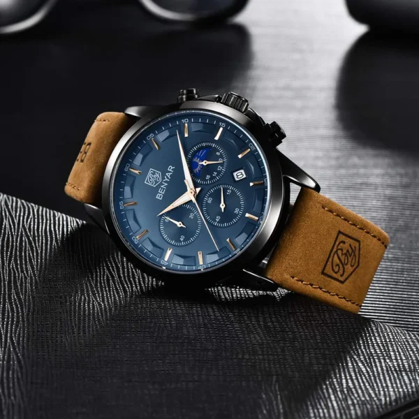 Hafta Bazar by Benyar-5160 Moonphase Signature Series wristwatch featuring a moonphase display, textured dial, and a premium stainless steel strap.