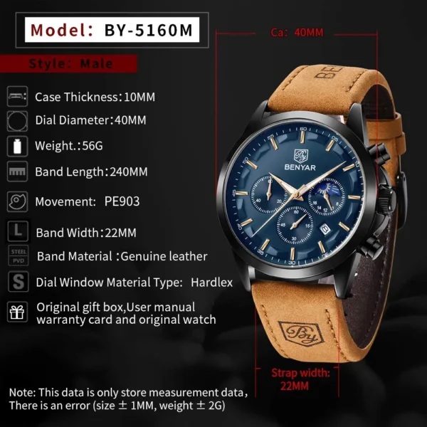 Hafta Bazar by Benyar-5160 Moonphase Signature Series wristwatch featuring a moonphase display, textured dial, and a premium stainless steel strap.