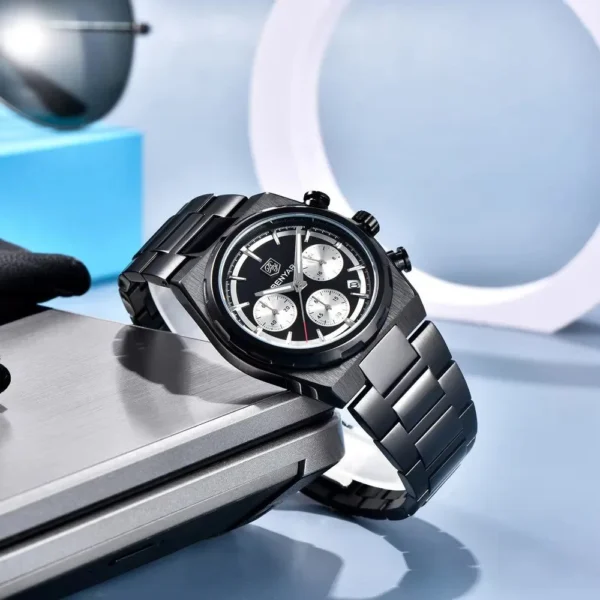 Hafta bazar by Benyar-5204 Chronograph Prestige Series wristwatch with a detailed chronograph dial, bold markers, and a polished stainless steel strap.