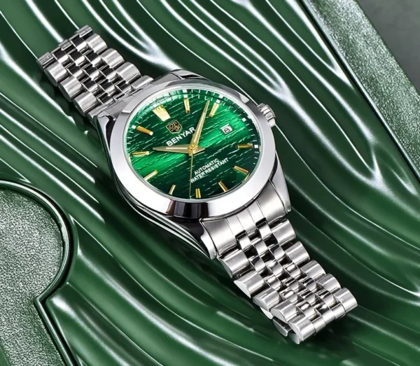 Hafta Bazar by Benyar-5208 Signature Automatic Elite Series watch with an open-heart automatic movement, textured dial, and a stainless steel strap.