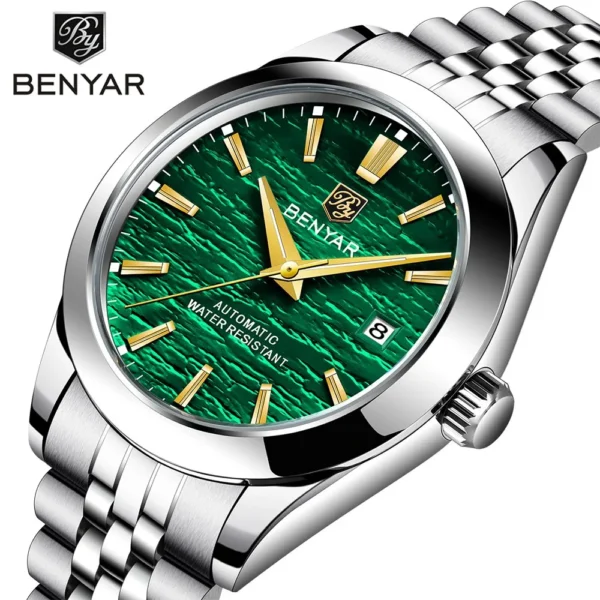 Hafta Bazar by Benyar-5208 Signature Automatic Elite Series watch with an open-heart automatic movement, textured dial, and a stainless steel strap.