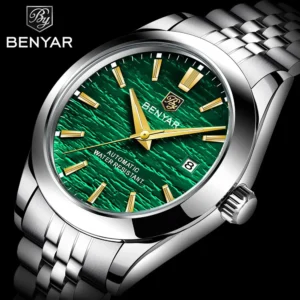 Hafta Bazar by Benyar-5208 Signature Automatic Elite Series watch with an open-heart automatic movement, textured dial, and a stainless steel strap.