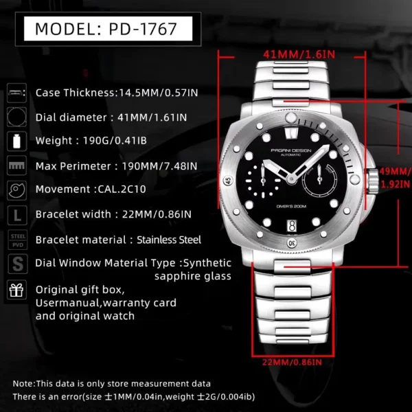 Hafta Bazaar by Pagani Design PD-1767 Automatic Diver Edition watch with a rugged stainless-steel case, rotating dive bezel, luminous markers, and sporty diver styling.