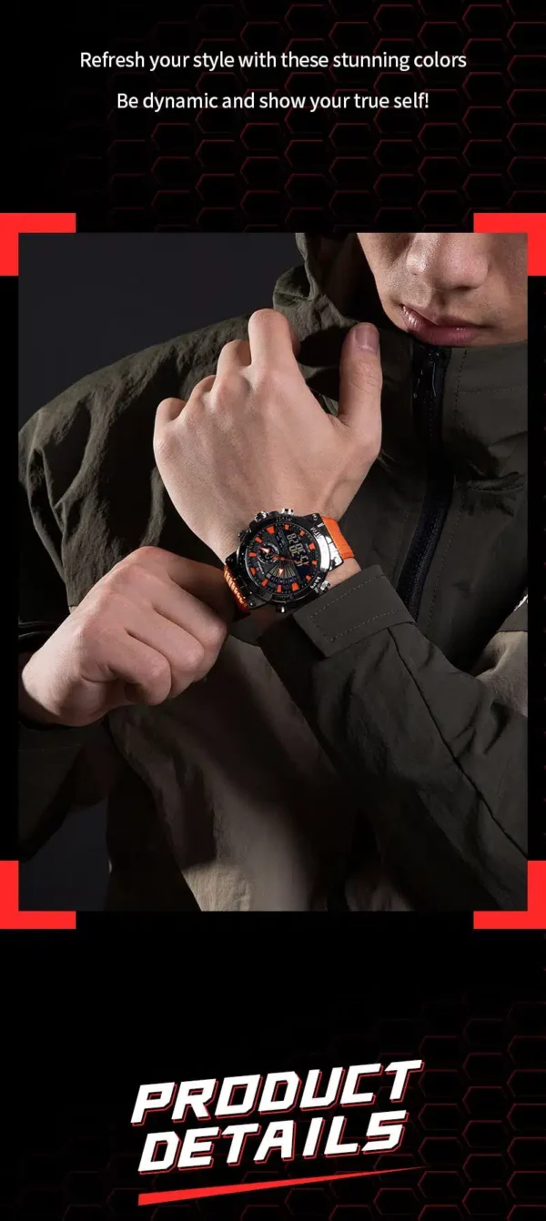 “Naviforce NF-9219 Doppio Edition men’s luxury watch featuring a dual-time display, stainless-steel build, and elegant modern dial design.”