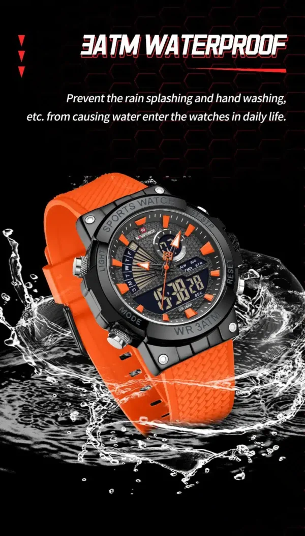 “Naviforce NF-9219 Doppio Edition men’s luxury watch featuring a dual-time display, stainless-steel build, and elegant modern dial design.”