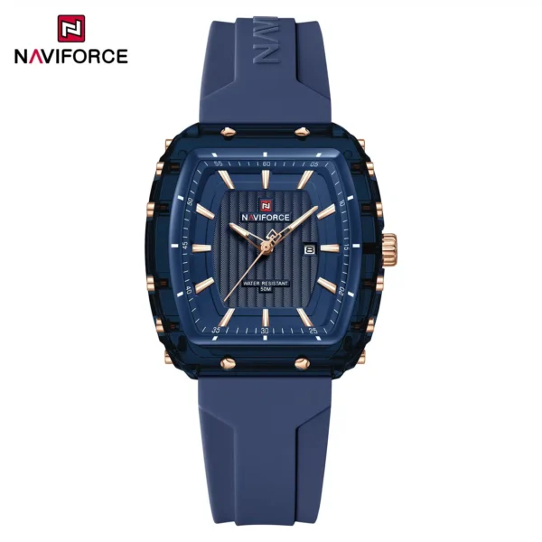 Naviforce NF 7124 Urban Lady Date women’s wristwatch silicone strap, and date display in a modern fashion design.