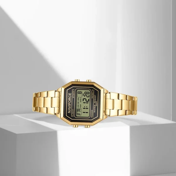 Hafta Bazaar Naviforce NF 5063 Retro Digital Lady Watch with rectangular display and digital time screen for women