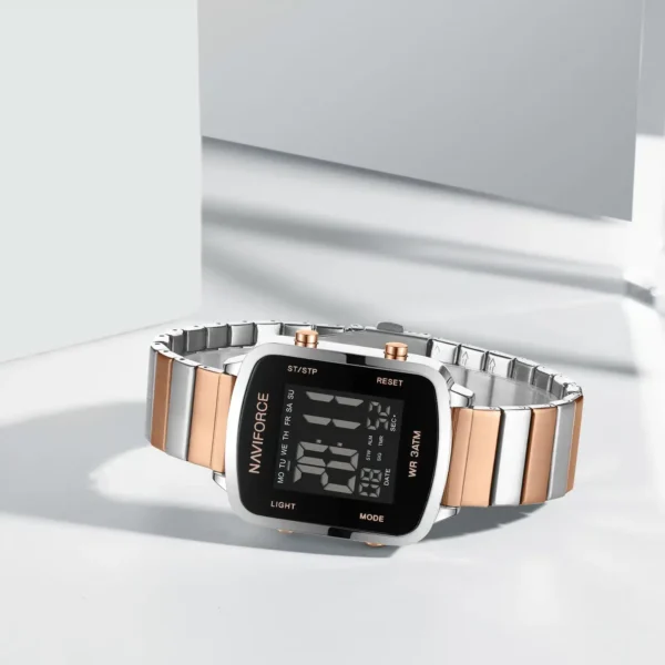 “Naviforce NF-5058 women’s pixel-style elegant wristwatch with a minimalist square dial and stainless-steel strap.”