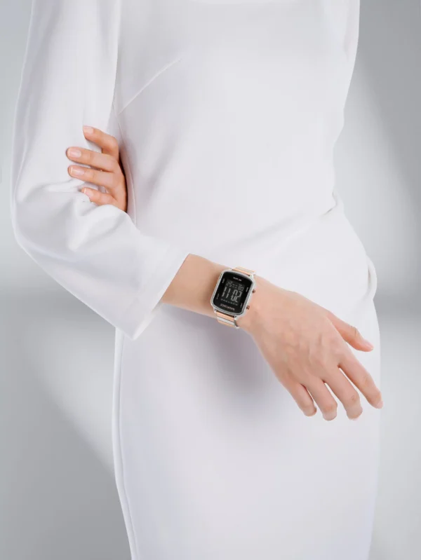 “Naviforce NF-5058 women’s pixel-style elegant wristwatch with a minimalist square dial and stainless-steel strap.”