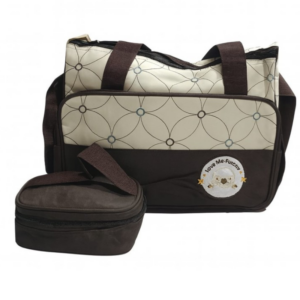 Hafta bazaar by “Brown and cream classic small mommy diaper shoulder bag with compact design and organized compartments.”