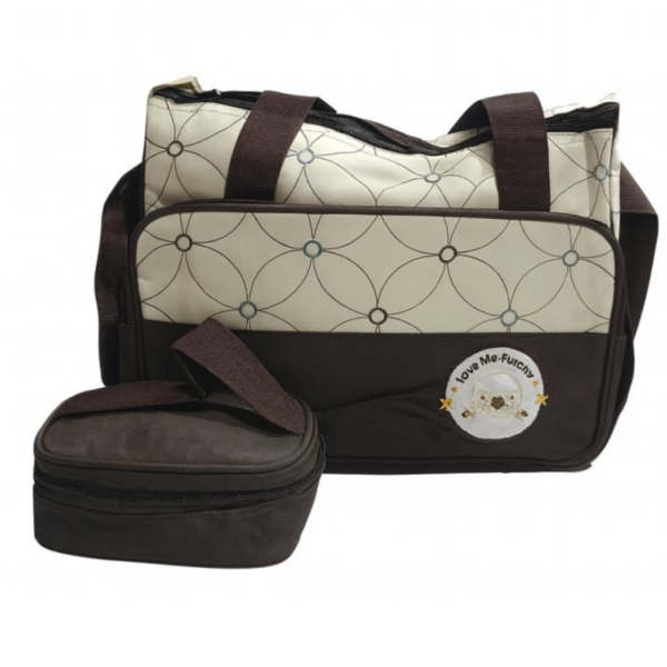 Hafta bazaar by “Brown and cream classic small mommy diaper shoulder bag with compact design and organized compartments.”