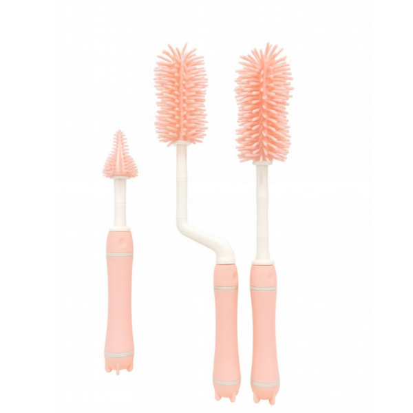 Hafta Bazaar by 6-in-1 silicone baby bottle cleaning brush set with stand, including bottle brush, nipple brush, straw cleaner, and accessory tools.