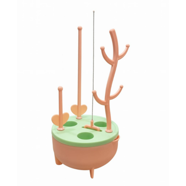 Hafta Bazaar by 6-in-1 silicone baby bottle cleaning brush set with stand, including bottle brush, nipple brush, straw cleaner, and accessory tools.