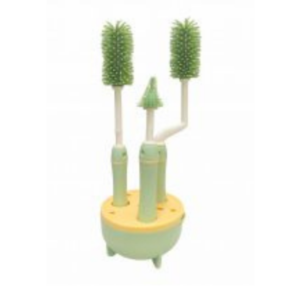Hafta Bazaar by 6-in-1 silicone baby bottle cleaning brush set with stand, including bottle brush, nipple brush, straw cleaner, and accessory tools.