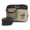 Hafta bazaar by “Beige & brown embroidered baby stroller diaper bag with multiple compartments and feeder pouch for organized baby care.”