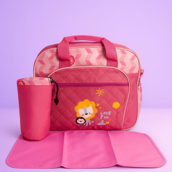 Hafta bazaar by Pink baby diaper bag set with matching bottle holder and foldable changing mat for newborns and moms.
