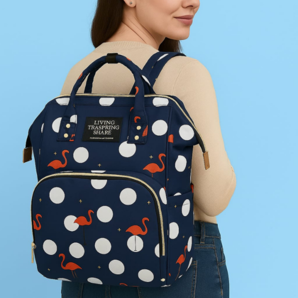 Hafta Bazaar by “Baby Care Mother Bag Pack with multiple compartments designed for hands-free carrying of baby essentials.”