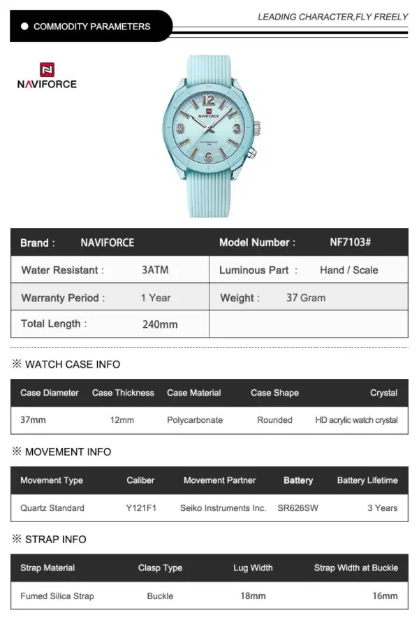 Hafta bazaar by Naviforce NF-7103 Streamline Precision elegant women’s wristwatch.