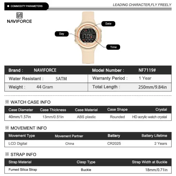 Hafta Bazaar by Naviforce NF-7119 Digital Diva dual display stylish women’s wristwatch in modern elegant design.