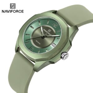 Naviforce NF7107 Grace Date women’s watch with a lightweight silicone strap and stylish analog dial.