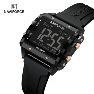 Naviforce NF-7101 digital sports watch with square LCD display and silicone strap.