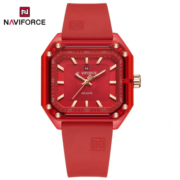 Naviforce NF-7106 Square Essence women’s watch with a stylish square dial and soft silicone strap.