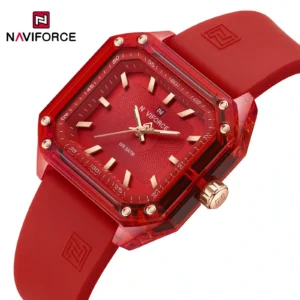 Naviforce NF-7106 Square Essence women’s watch with a stylish square dial and soft silicone strap.