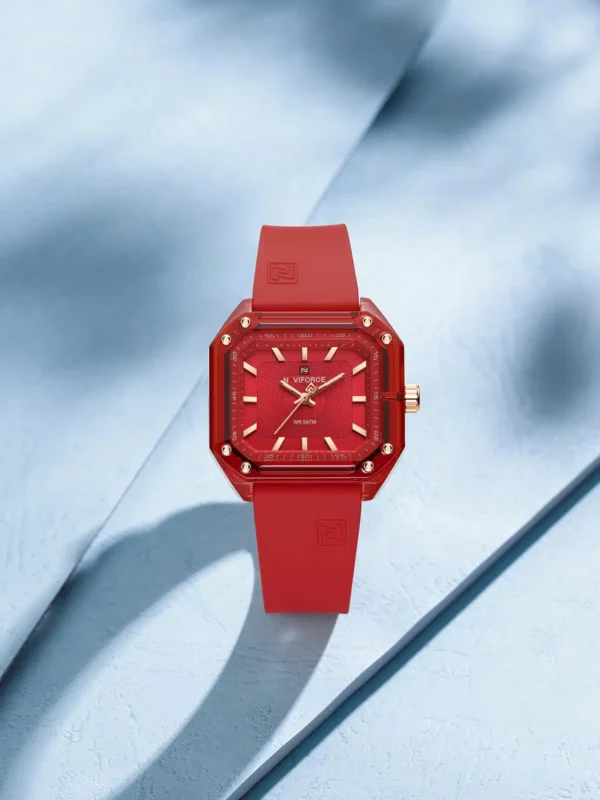 Naviforce NF-7106 Square Essence women’s watch with a stylish square dial and soft silicone strap.
