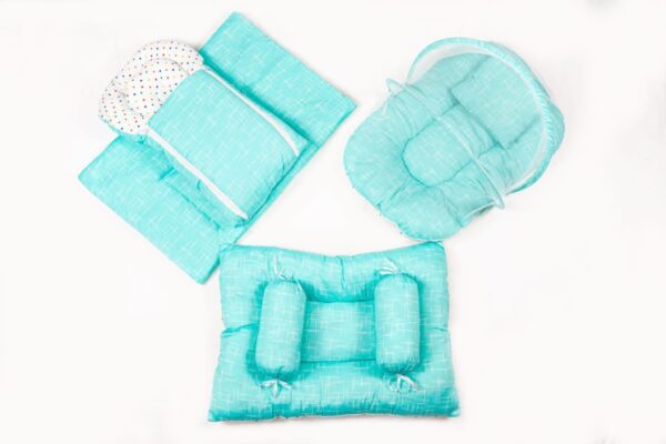 Hafta Bazaar by 8-piece newborn baby bedding set with carry nest, pillow, bolsters, quilt, and soft bedding accessories.