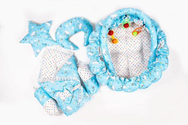 Hafta Bazaar by 11-piece newborn baby bedding set with carry nest, quilt, mattress, pillows, bolsters, and soft accessories.