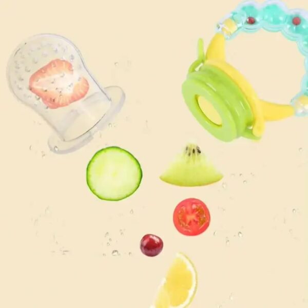 Hafta Bazaar by “Baby rattle fruit pacifier made with soft silicone for safe feeding, teething, and playful sound.”